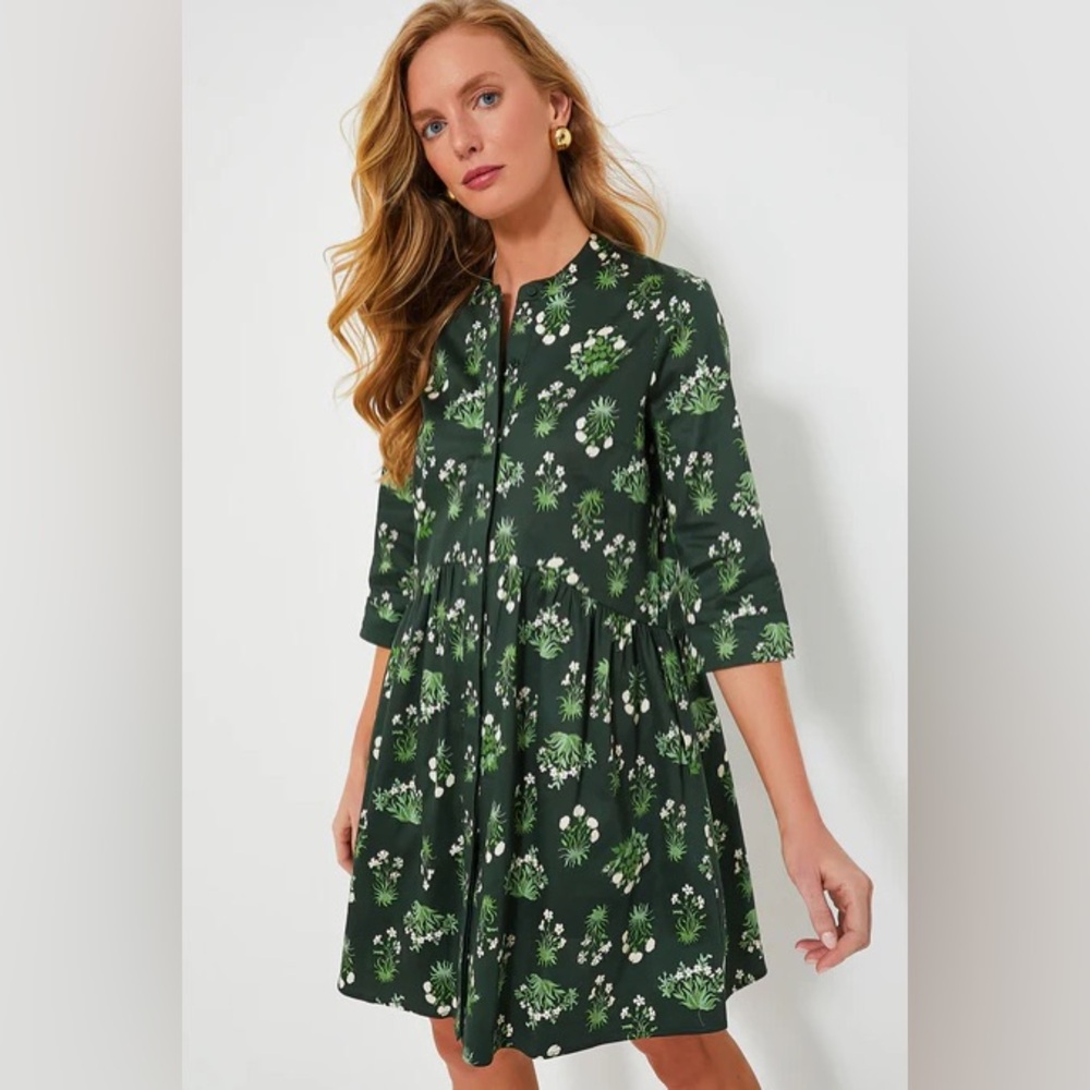 Tuckernuck Viridian Stamped Bouquets Royal Shirtdress
